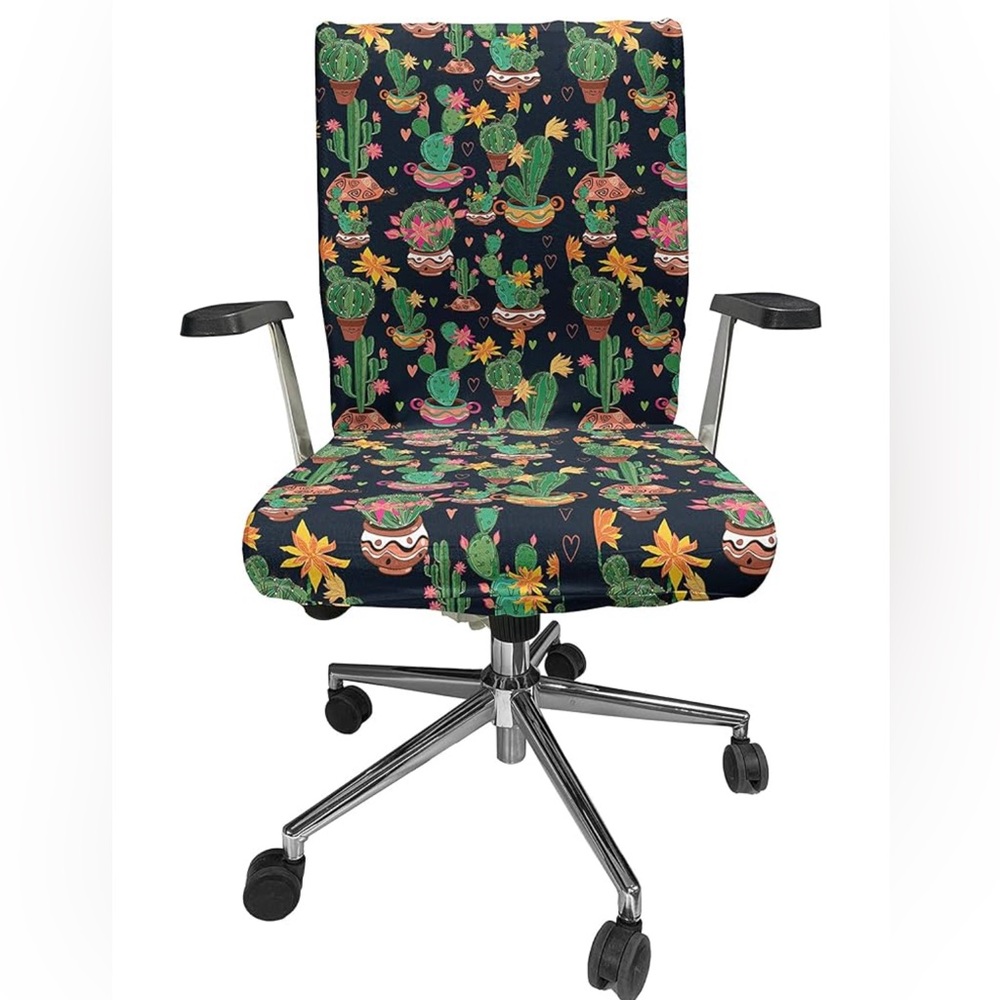 Cactus Pattern Office Chair Cover, EUC